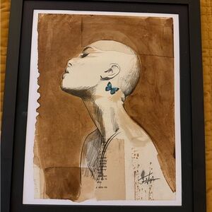 Contemporary Art Print with Blue Butterfly Detail